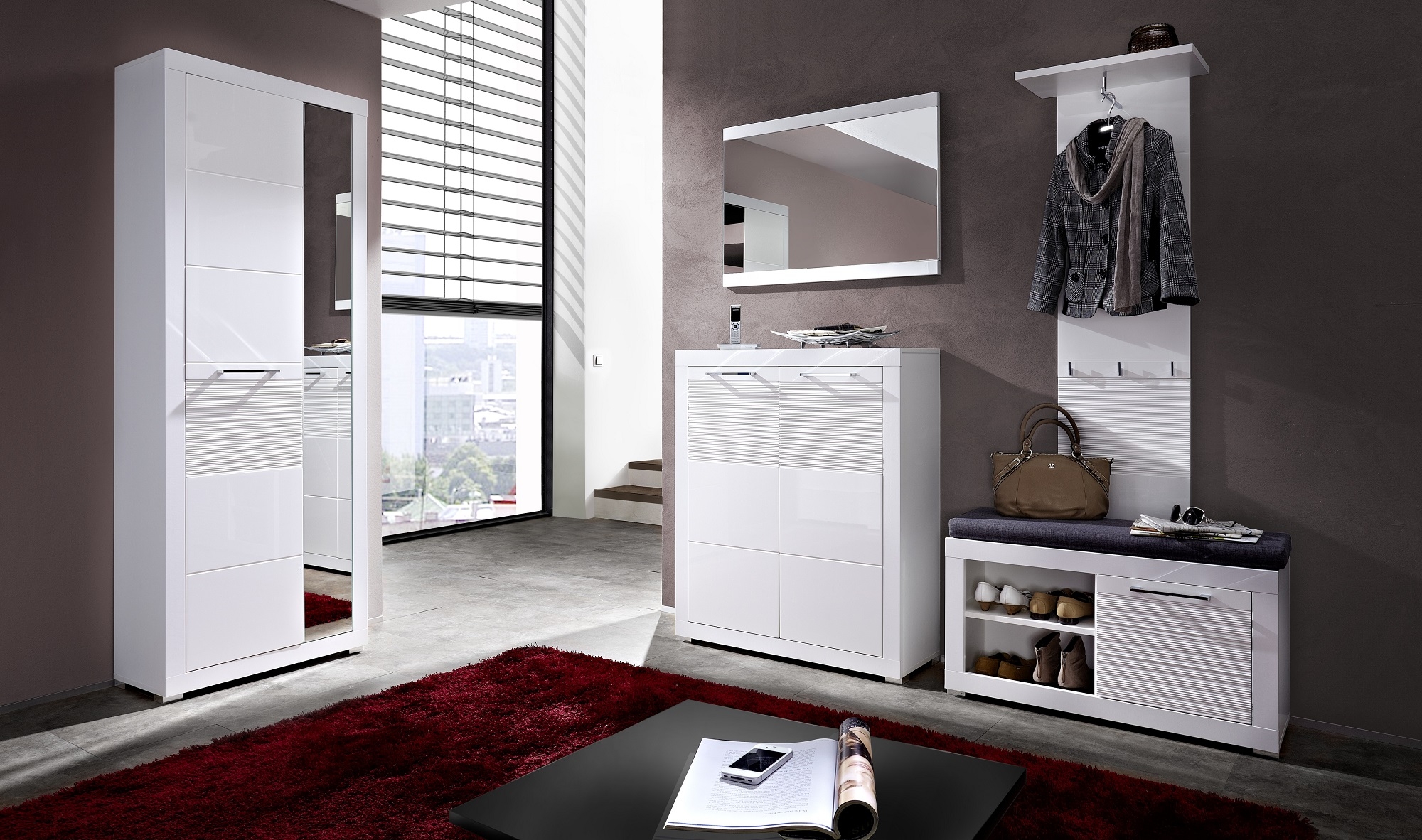 Set de mobila hol din MDF, 5 piese Lifence Alb