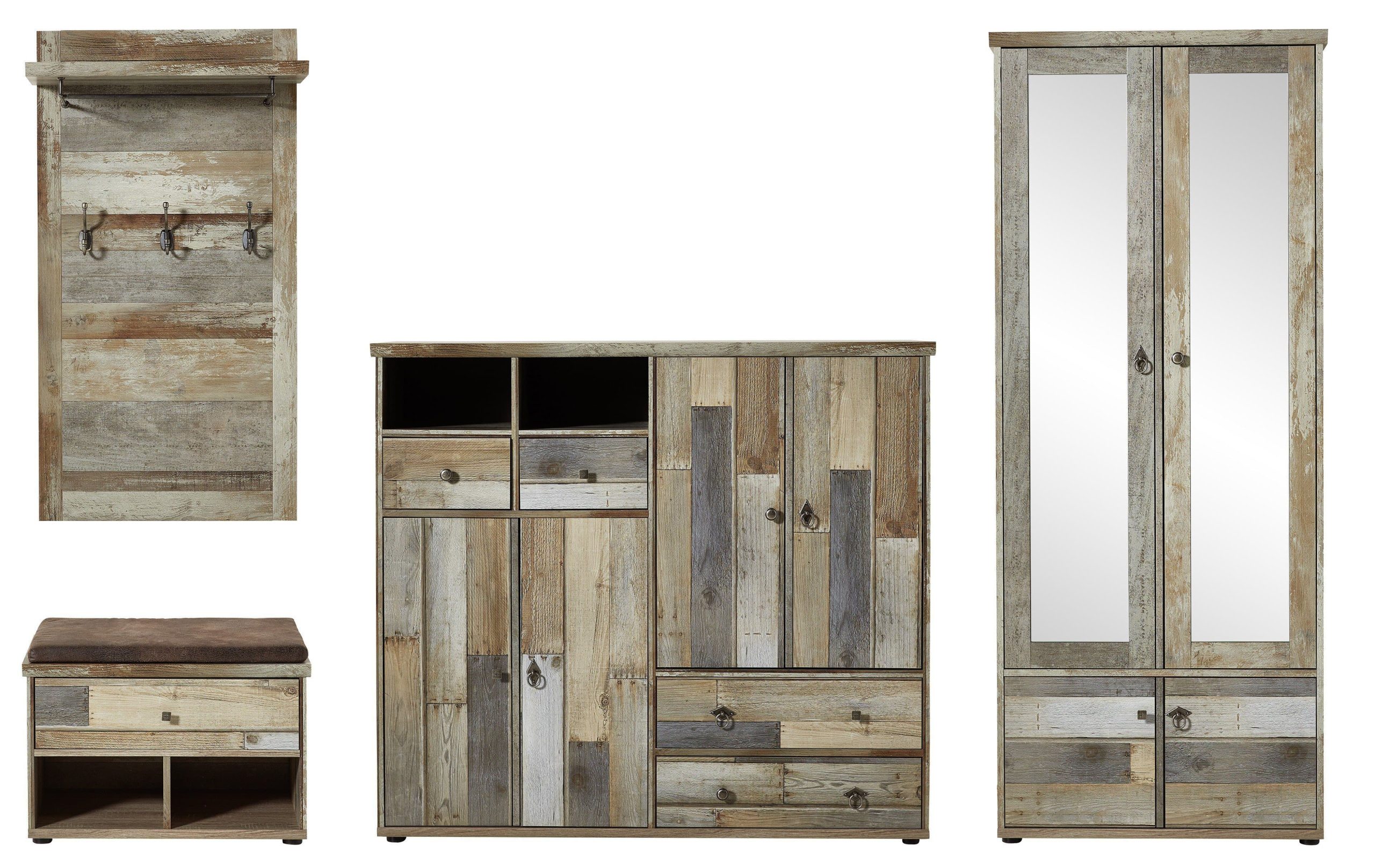 Set de mobila hol din pal, 4 piese Bazna I Natur / Gri inchis