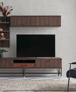 Set de mobila living din pal, 3 piese Matilda Nuc / Negru