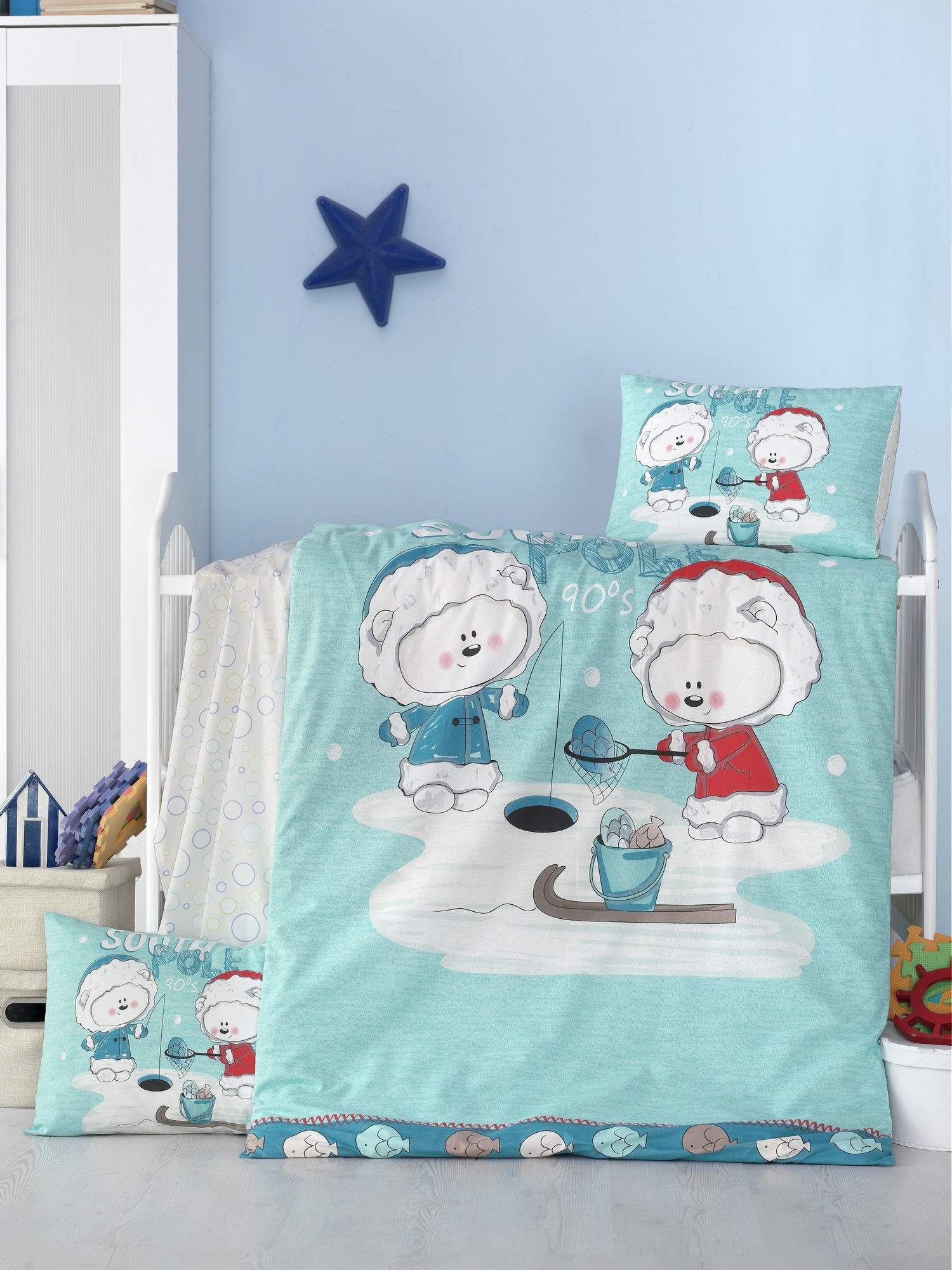 Set lenjerie pentru copii, din bumbac Ranforce, 4 piese, South People Multicolor, 100 x 150 cm