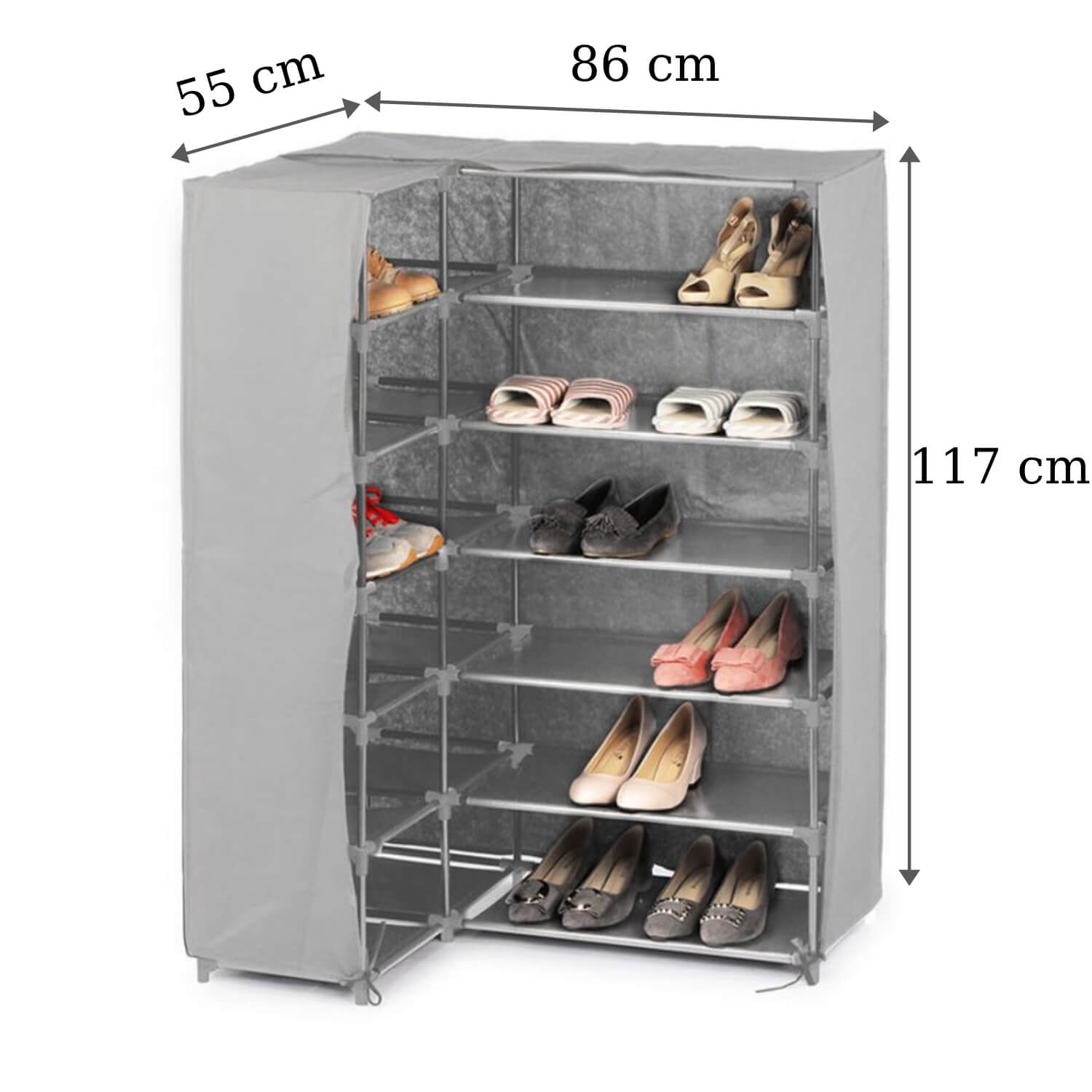 Suport, dulap organizator pantofi de colt cu husa textila Confortime