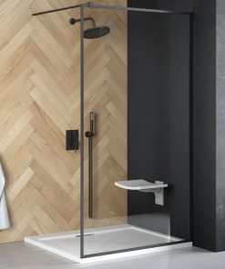 Cabina de dus tip Walk-in Besco Toca 100x190cm sticla transparenta profil negru