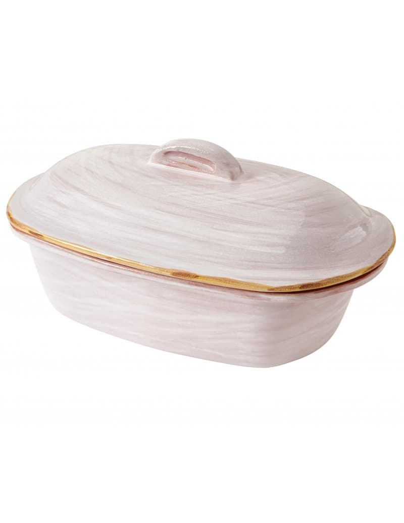 Vas cu capac din ceramica, Le Primizie Alb / Caramiziu, L36,5xl21,5xH17 cm