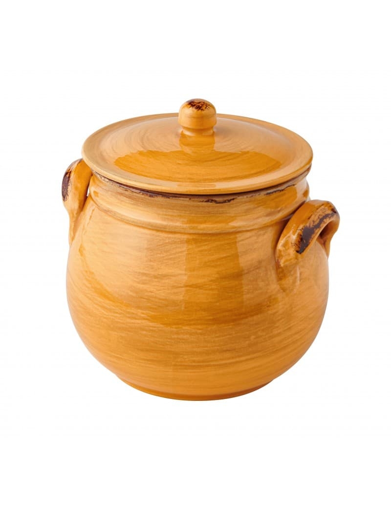 Vas cu capac din ceramica, Le Primizie Galben / Caramiziu, Ø16,5 cm