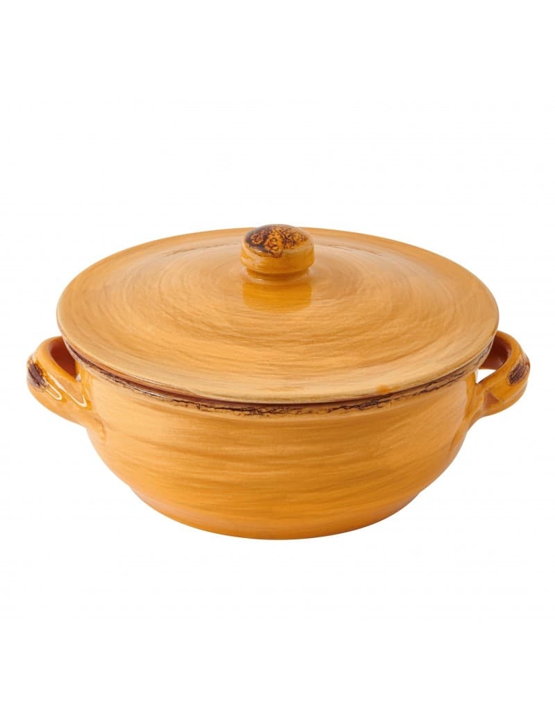 Vas cu capac din ceramica, Le Primizie Galben / Caramiziu, Ø24 cm