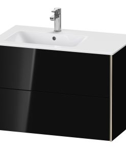 Dulap baza Duravit XViu 81x48cm doua sertare cu tehnologie Tip-On negru lucios cu margini champagne mat orientare stanga