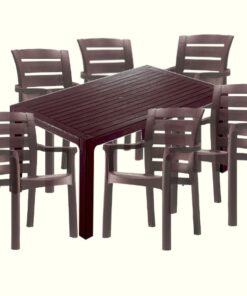 Set mobila gradina CULINARO PARNU, masa 90x150x75cm, 6 scaune D60xH90xW57xSH45cm polipropilena/fibra sticla maro