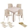 Set terasa CULINARO VIHULA imitatie ratan, masa patrata 90x90x75cm, 4 scaune D56xH84xW45xSH45cm polipropilena/fibra sticla culoare cappuccino, 4 perne scaun, traversa PANARI 40x150cm