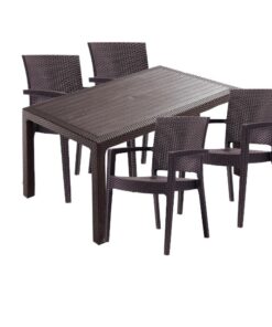 Set mobila terasa CULINARO SILLAMAEE imitatie ratan, masa 90x150x75cm, 4 scaune 62x58xH88cm polipropilena/fibra sticla maro