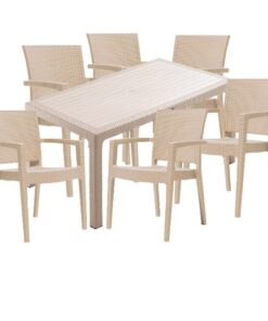 Set mobila curte, gradina CULINARO SILLAMAEE imitatie ratan, masa 90x150x75cm, 6 scaune 62x58xH88cm polipropilena/fibra sticla culoare cappuccino