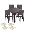 Set exterior gradina CULINARO JURI imitatie ratan, masa patrata 90x90x75cm, 4 scaune 59x44xH88cm polipropilena/fibra sticla maro, 4 perne scaun