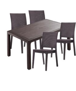 Set mobila terasa CULINARO JURI imitatie ratan, masa 90x150x75cm, 4 scaune 59x44xH88cm polipropilena/fibra sticla maro