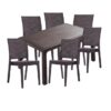 Set mobilier gradina CULINARO JURI imitatie ratan, masa 90x150x75cm, 6 scaune 59x44xH88cm polipropilena/fibra sticla maro