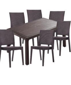 Set mobilier gradina CULINARO JURI imitatie ratan, masa 90x150x75cm, 6 scaune 59x44xH88cm polipropilena/fibra sticla maro