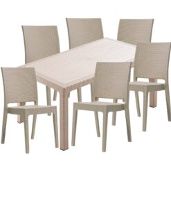 Set mobila curte, gradina CULINARO JURI imitatie ratan, masa 90x150x75cm, 6 scaune 59x44xH88cm polipropilena/fibra sticla culoare cappuccino