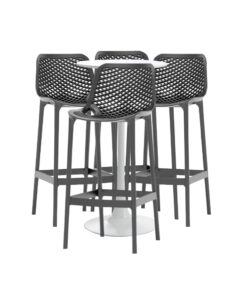 Set masa si scaune de bar, 5 piese, masa alba 60x101cm cu 4 scaune London Air gri 52x44x105cm