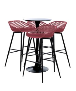 Set masa si scaune de bar, masa neagra 60x101cm cu 4 scaune mov negru Toyama 48x47x95cm
