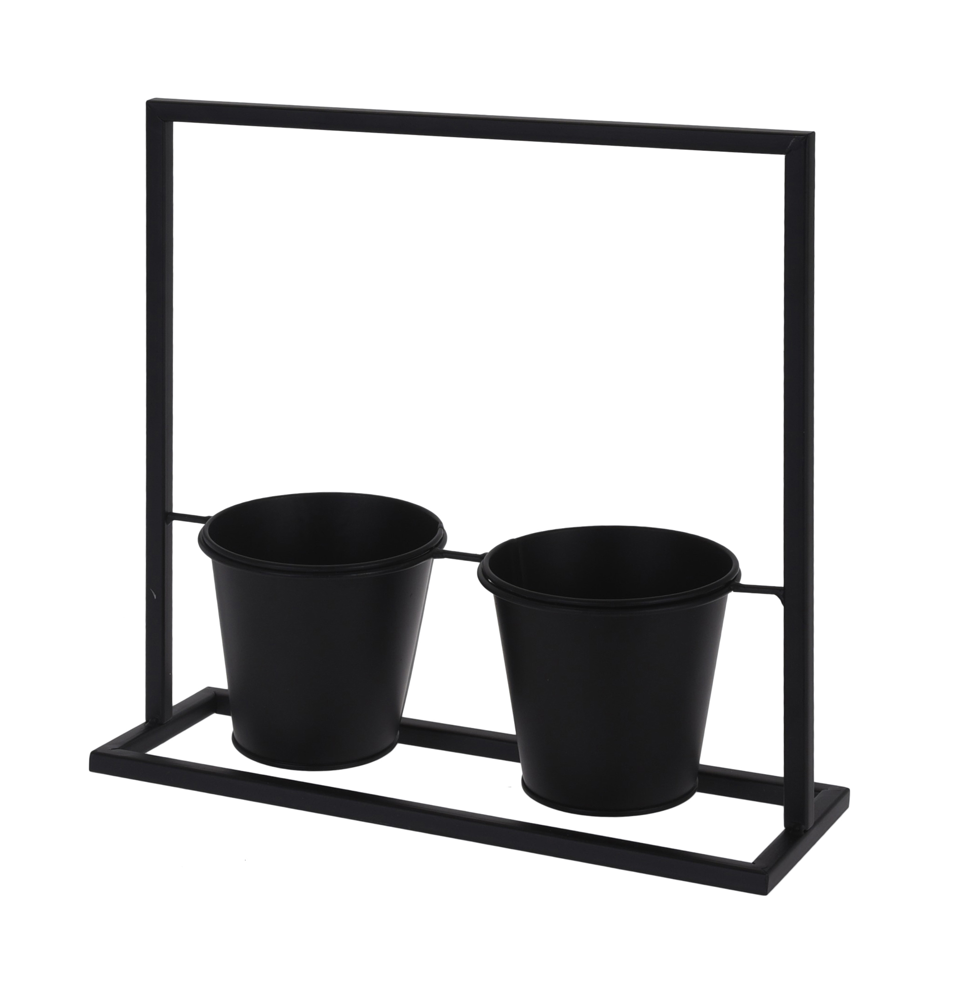 Suport metalic negru pentru flori, cu 2 ghivece, dimensiune suport 30x31 cm