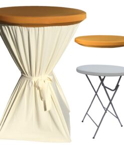 CULINARO Set masa pliabila rotunda, cocktail D80xH110cm, fata de masa ivory cu panglica, capac elastic auriu
