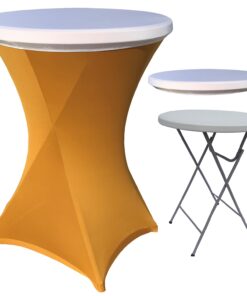 CULINARO Set masa pliabila rotunda, cocktail D80xH110cm, husa elastica aurie, capac elastic alb