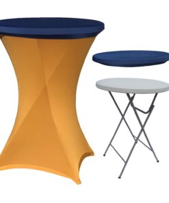 CULINARO Set masa pliabila rotunda, cocktail D80xH110cm, husa elastica aurie, capac elastic albastru