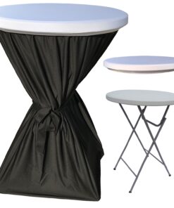 CULINARO Set masa pliabila rotunda, cocktail D80xH110cm, fata de masa neagra cu panglica, capac elastic alb