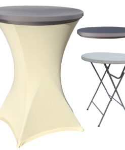 CULINARO Set masa pliabila rotunda, cocktail D80xH110cm, husa stretch ivory, capac elastic gri