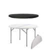CULINARO Masa rotunda catering, pliabila tip valiza, 152xh74cm, cu capac protectie elastic negru