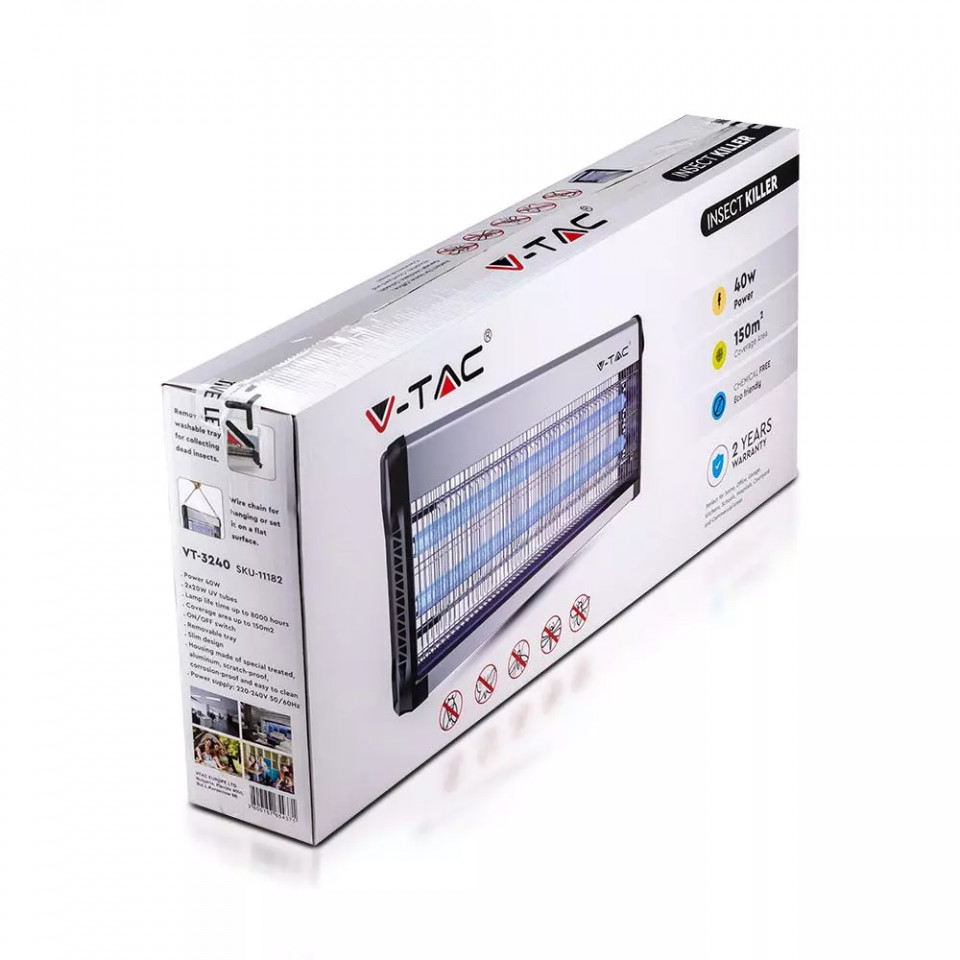 Aparat UV anti-insecte electronic, 40W, 150 mp, negru-gri, V-TAC - imagine 3