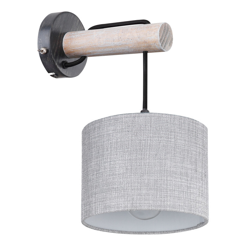 Aplica metal negru mat,lemn gri, material textil gri, 1 bec, dulie E27, 15378W, Globo - imagine 2