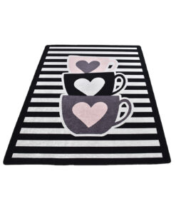 Covor bucatarie Cups Heart DJT, 80 x 120 cm, Negru-Crem