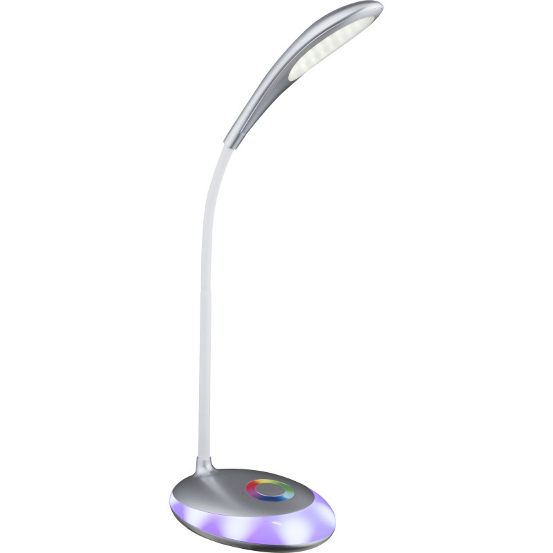 Lampa de birou argintiu, mat, brat flexibil, baza cu LED RGB multicolor, culoare fixabila prin atingere, dimmabil, 230lm, lumina rece (5000K), 58265, Globo - imagine 2