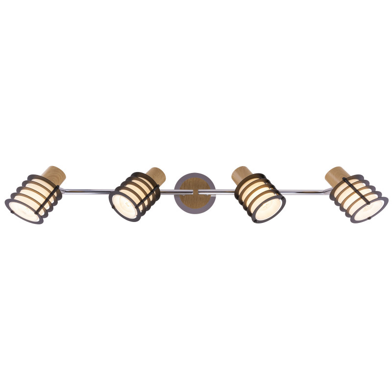 Spot cromat din lemn, sticlă opal, negru metalic, mobil, 4 becuri, dulie E14, 54816-4, Globo - imagine 4