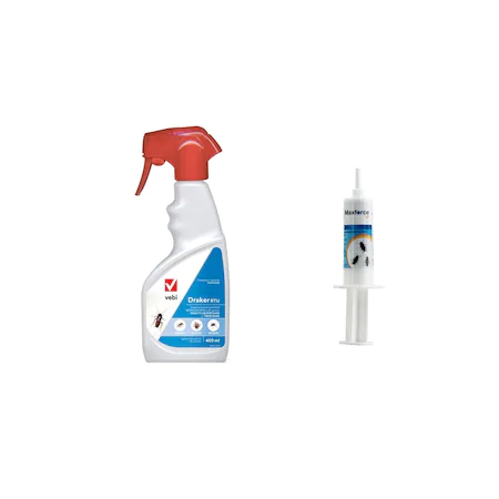 Set insecticid Draker Rtu, 400 ml + gel Max Force Bayer 5 gr, anti gandaci de bucatarie, plosnite, muste, tantari