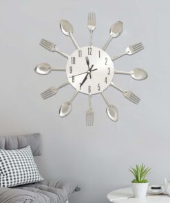 vidaXL Ceas de perete model lingură/furculiță argintiu 31 cm aluminiu