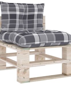 vidaXL Perne canapea din paleți, 2 buc., gri model carouri, textil