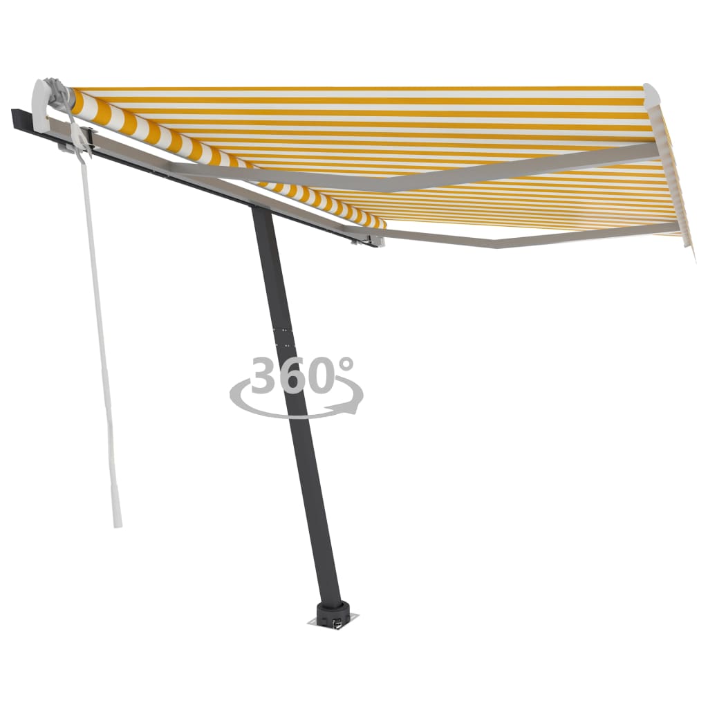 vidaXL Copertină autonomă retractabilă manual, galben&alb, 350x250 cm