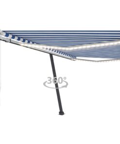 vidaXL Copertină automată cu senzor vânt&LED, albastru&alb, 400x300 cm