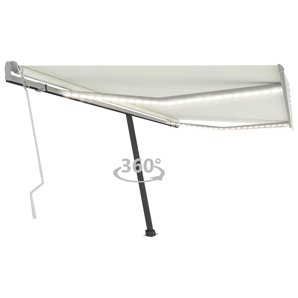 vidaXL Copertină retractabilă manual cu LED, crem, 450x300 cm