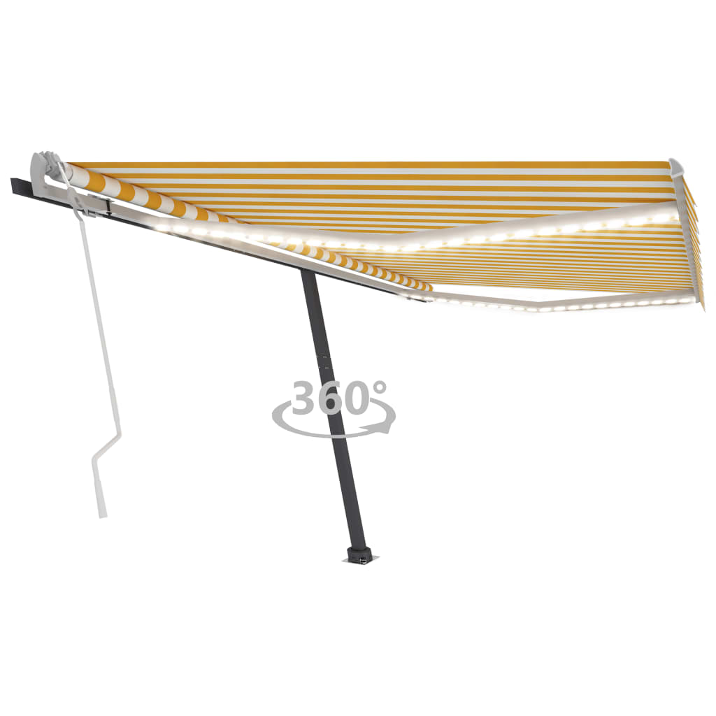vidaXL Copertină retractabilă manual cu LED, galben și alb, 450x300 cm