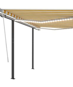 vidaXL Copertină retractabilă manual cu LED, galben&alb, 3x2,5 m