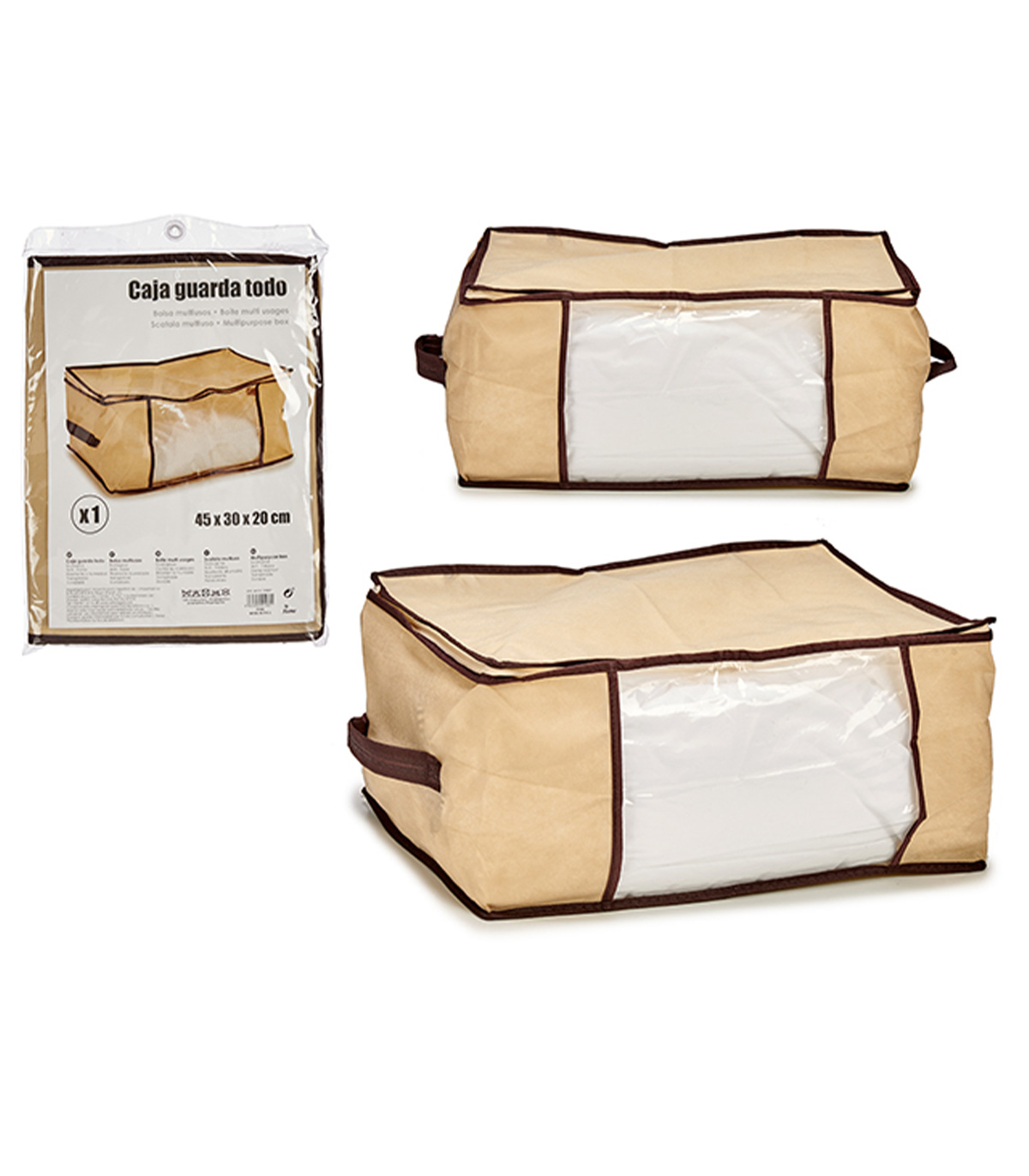 Husa cu manere pentru depozitare haine sau textile dormitor, Crem, 45 x 30 x 20 cm - imagine 3