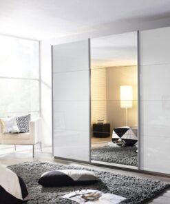 Dulap cu usi placate cu sticla alba si oglinda KULMBACH