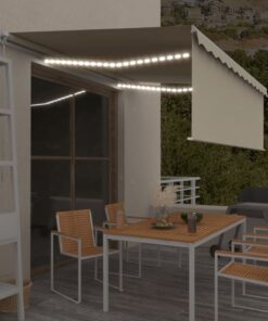 vidaXL Copertină retractabilă manual cu stor&LED, crem, 4,5x3 m