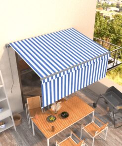 vidaXL Copertină retractabilă manual cu stor, albastru&alb, 3,5x2,5 m