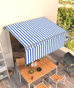 vidaXL Copertină retractabilă automat cu stor, albastru&alb, 3,5x2,5 m
