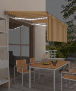 vidaXL Copertină automată cu stor&LED&senzor vânt galben&alb 3,5x2,5 m