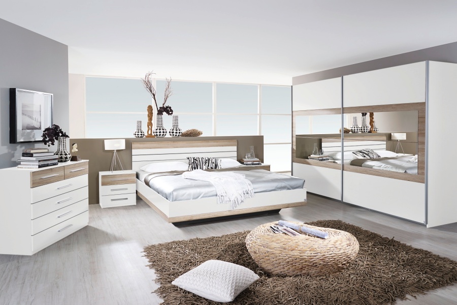 TARRAGONA Cadru pat + 2 noptiere (180x200cm) alb alpin + sanremo - imagine 2