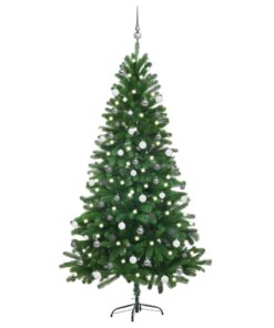 vidaXL Brad de Crăciun artificial cu LED-uri&globuri, verde, 180 cm