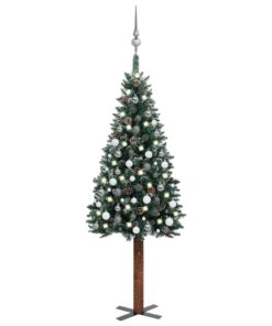 vidaXL Set pom Crăciun subțire, LED-uri&globuri, verde, 180 cm